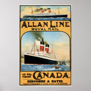CANADA ALLAN LINE Dampfschiff Vintage Travel Poste Poster