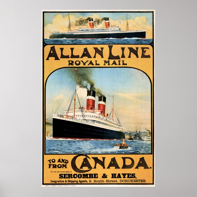 CANADA ALLAN LINE Dampfschiff Vintage Travel Poste Poster (Vorne)