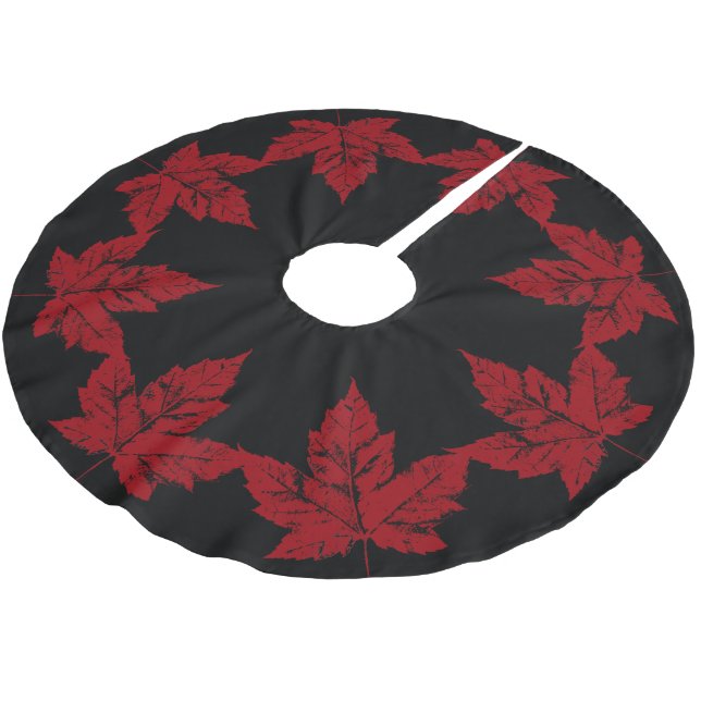 Canada Christmas Tree Skirt Cool Canada Maple Leaf Polyester Weihnachtsbaumdecke (Schrägansicht)
