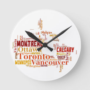 Canada Cities Word Art Runde Wanduhr