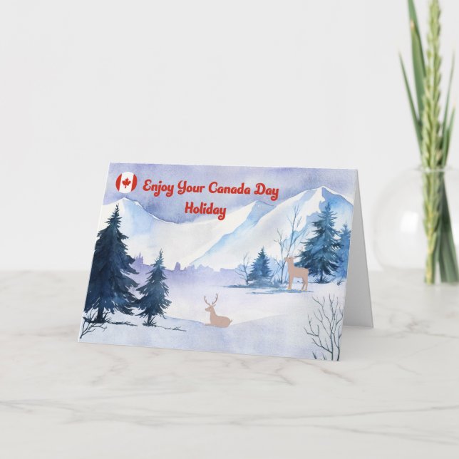 Canada Day Holiday Card Mountains with Deer Karte (Vorderseite)