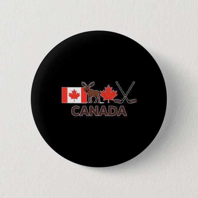 Canada Flag Canadian Maple Leaf Deer Ice Hockey _1 Button (Vorderseite)