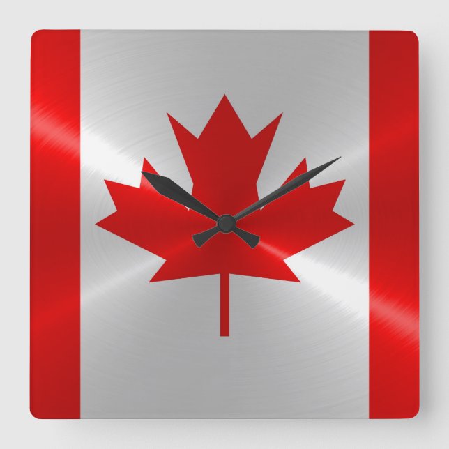 Canada Flag Metallic Metal Quadratische Wanduhr (Vorderseite)