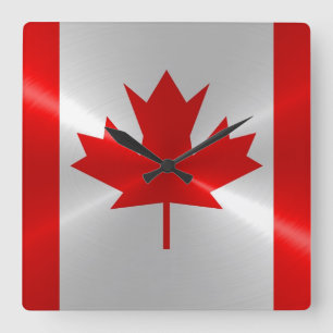 Canada Flag Metallic Metal Quadratische Wanduhr
