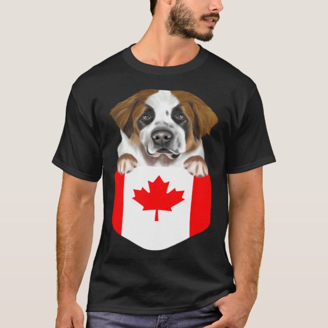 Canada Flag St Bernard Dog In Pocket T-Shirt (Vorderseite)
