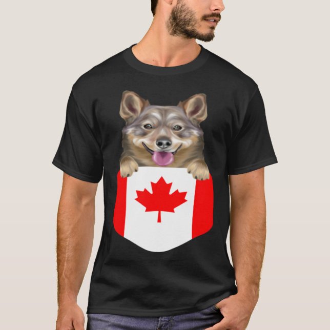 Canada Flag Swedish Vallhund Dog In Pocket T-Shirt (Vorderseite)