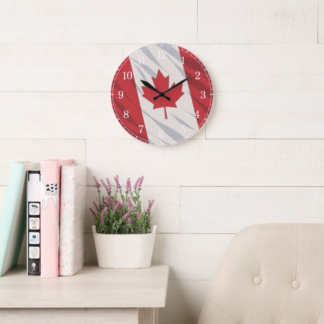 Canada Flag Wall Clock — Waving Flag Design Große Wanduhr (Lesesaal)