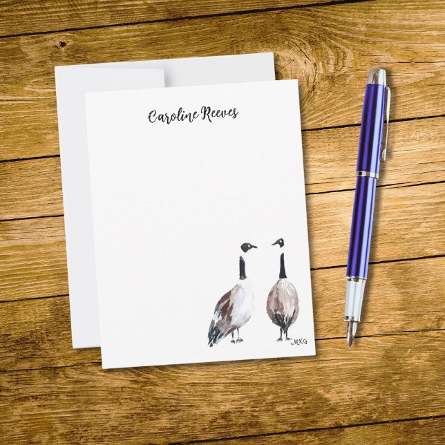 Canada Goose Couple Niedlich Watercolor Art Mitteilungskarte (This note card features chic script typography and my own watercolor art of two Canada geese.)