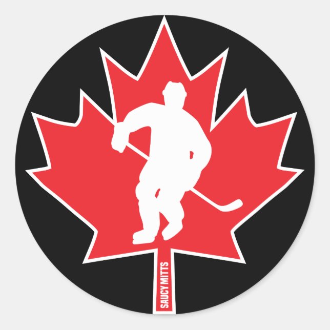 Canada Hockey Maple Leaf Player Black Runder Aufkleber (Vorderseite)