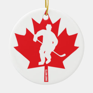 Canada Hockey Maple Leaf Spieler Weihnachten Keramikornament