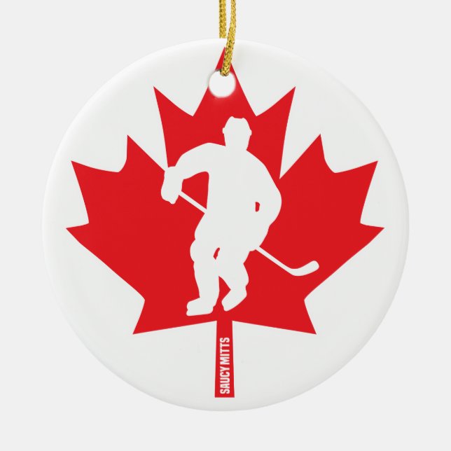 Canada Hockey Maple Leaf Spieler Weihnachten Keramikornament (Vorne)