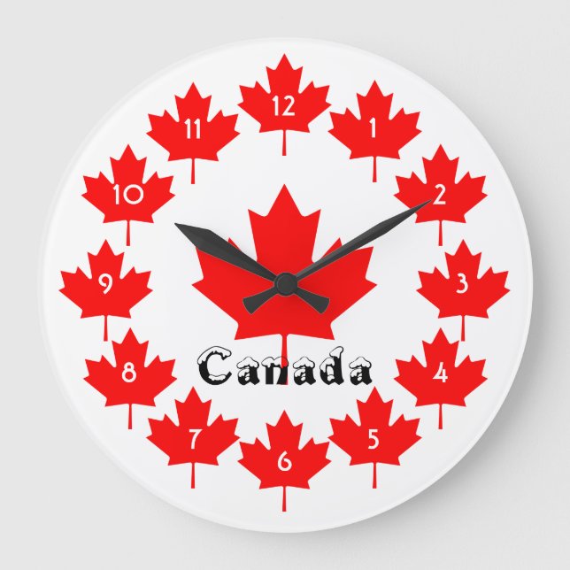Canada Red Maple Leaf Fun Classic Kitsch Souvenir Große Wanduhr (Vorderseite)