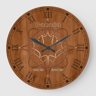Canada Since 1876 Wood Copper Acrylic Wall Clock Große Wanduhr