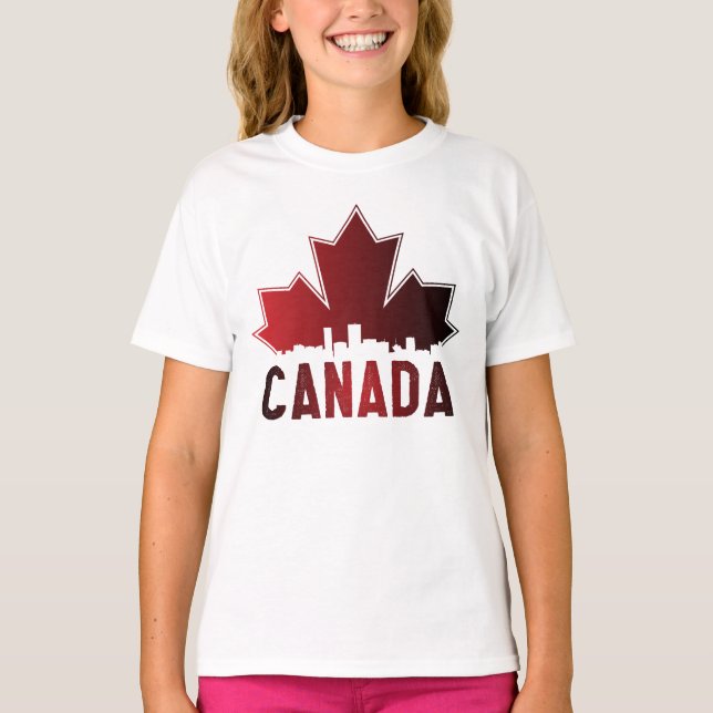 Canada Skyline Gradient Maple Leaf Patriotic T-Shirt (Vorderseite)