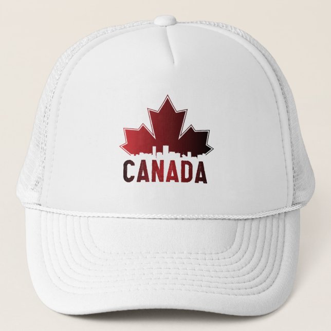 Canada Skyline Gradient Maple Leaf Patriotic Truckerkappe (Vorderseite)