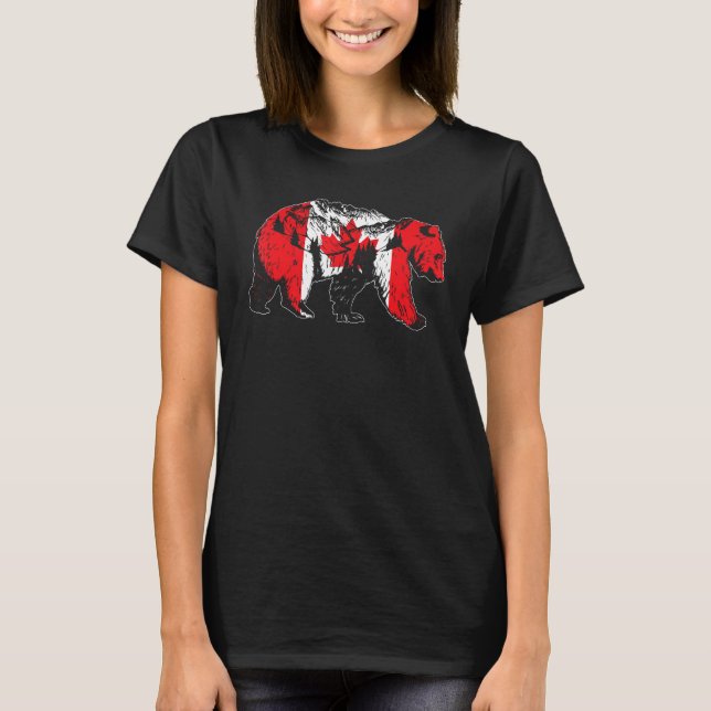 Canadian Bear & Maple Leaf Canada Flag Patriotic M T-Shirt (Vorderseite)