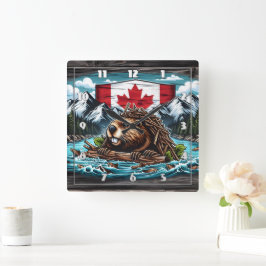 Canadian Beaver Gebäude Dam in Rocky Landschaft Quadratische Wanduhr