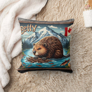 Canadian Beaver Nesting by Mountain River Kissen
