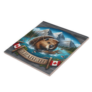 Canadian Beaver Schwimmen im Bergsee Fliese