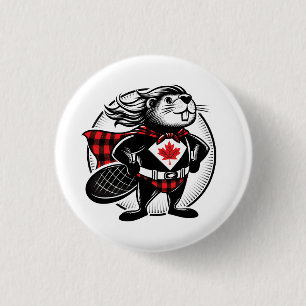 Canadian Beaver Superhero Button