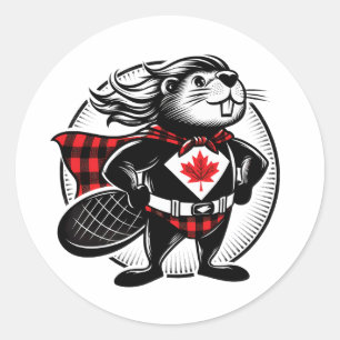 Canadian Beaver Superhero Runder Aufkleber