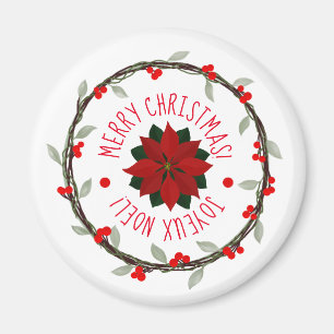 Canadian Bi-Lingual Christmas Poinsettia Wreath Magnet