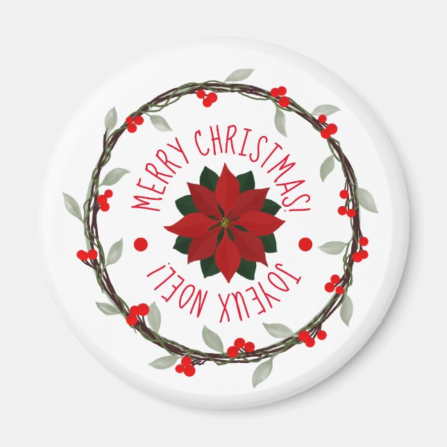 Canadian Bi-Lingual Christmas Poinsettia Wreath Magnet (Vorne)