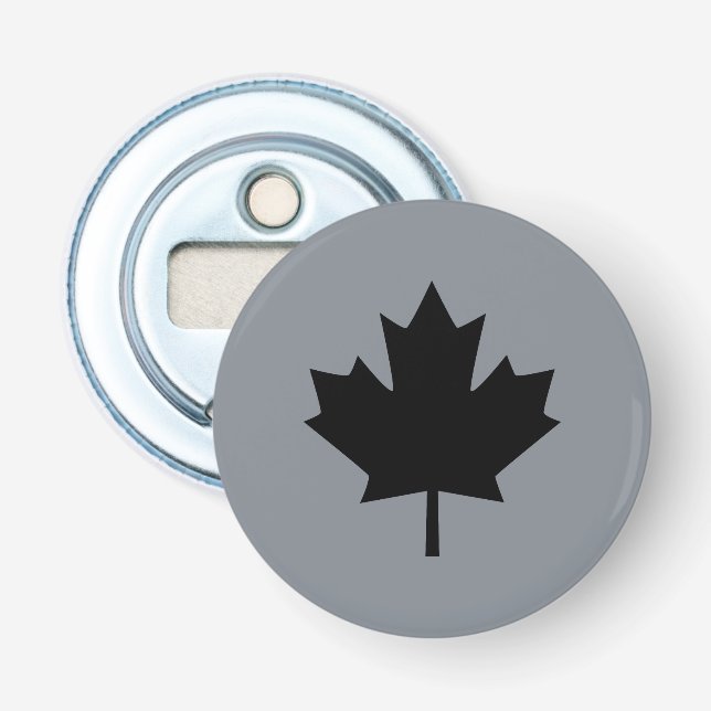 Canadian Black Maple Leaf auf Grau Flaschenöffner (Vorderseite)