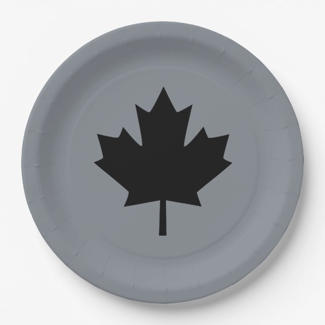 Canadian Black Maple Leaf auf Grau Pappteller (Vorderseite)