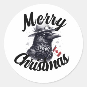 Canadian Christmas Raven Runder Aufkleber