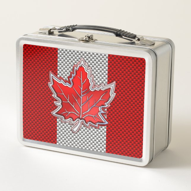 Canadian Chrome Maple Leaf auf Carbon Fibre Stilen Metall Brotdose (Vorderseite)