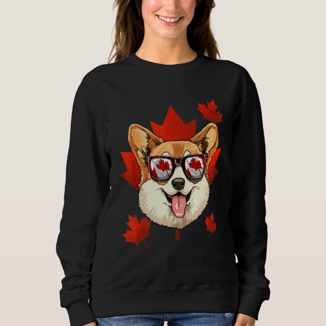 Canadian Corgi Dog Maple Leaf Patriotic Canada Fla Sweatshirt (Vorderseite)