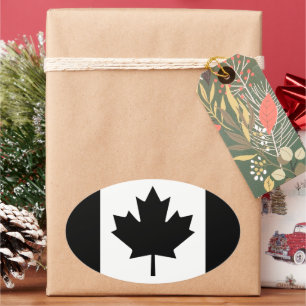 Canadian Flag Graphic in Black Ovaler Aufkleber