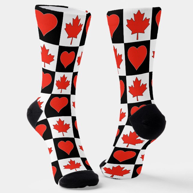 Canadian Flag Herz Muster Fun Patriotic Kanada Socken (Gewinkelt)