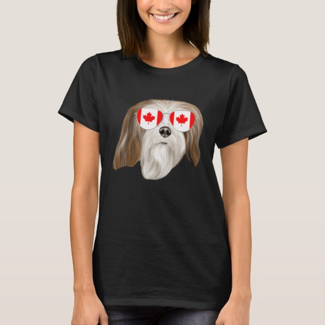 Canadian Flag Lhasa Apsos Dog Canada Pocket T-Shirt (Vorderseite)