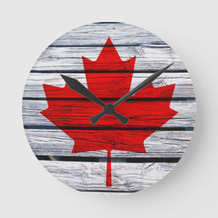 Canadian Flag Rustic Wood Runde Wanduhr