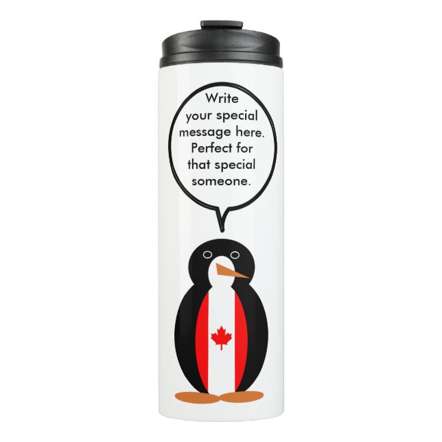 Canadian Flag Talking Ms. Penguin Personalize Text Thermosbecher (Vorderseite)