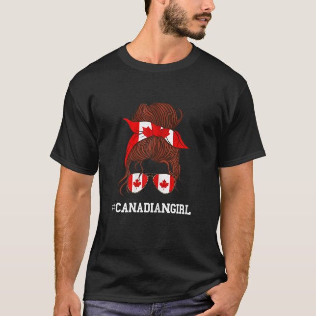 Canadian Girl Sunglass Kanadische Flagge Kanadisch T-Shirt (Vorderseite)