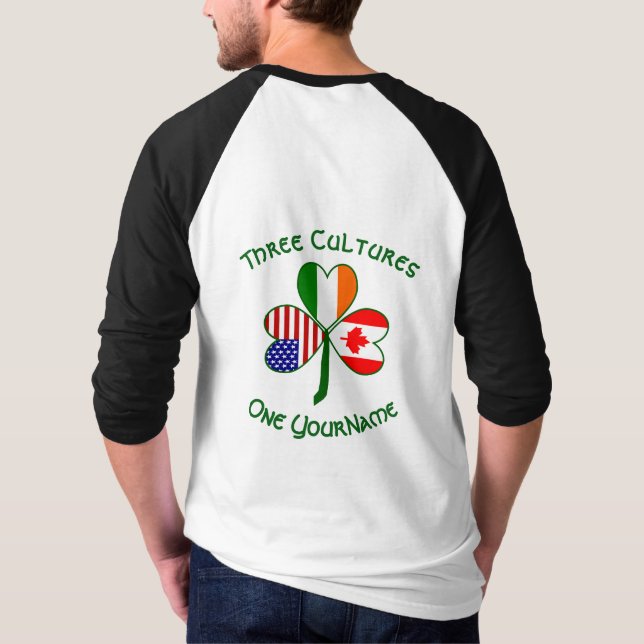 Canadian Irish USA Flaggen Kleeblatt Ihr Name T-Shirt (Rückseite)