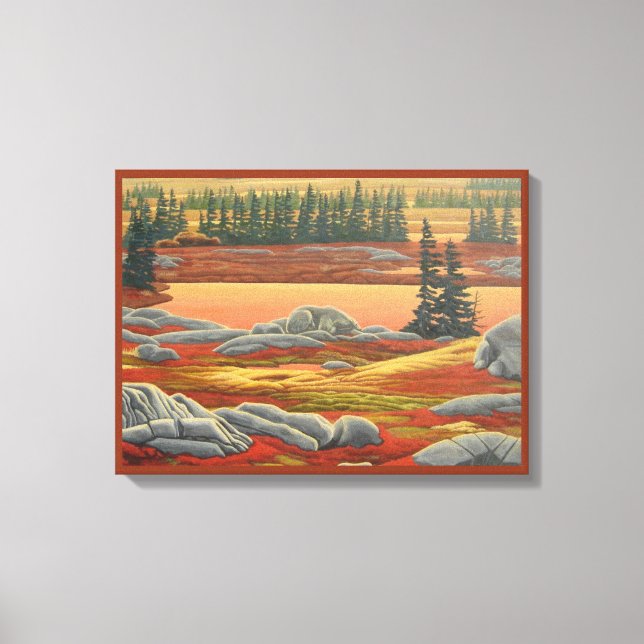 Canadian Landscape Malerei Bären Canvas Print Leinwanddruck (Vorderseite)