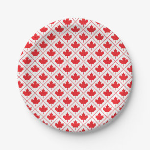 Canadian Maple Leaf Red and White Diamond Pattern Pappteller