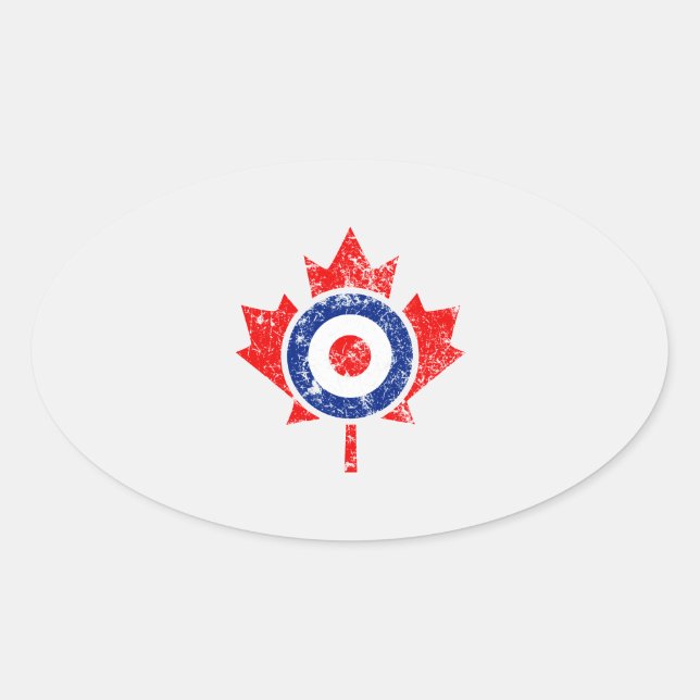 Canadian Maple Leaf Roundel Grunge Mod-Stil Ovaler Aufkleber (Vorderseite)