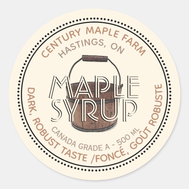 Canadian Maple Sirup Editable Label (Sap Bucket) Runder Aufkleber (Vorderseite)