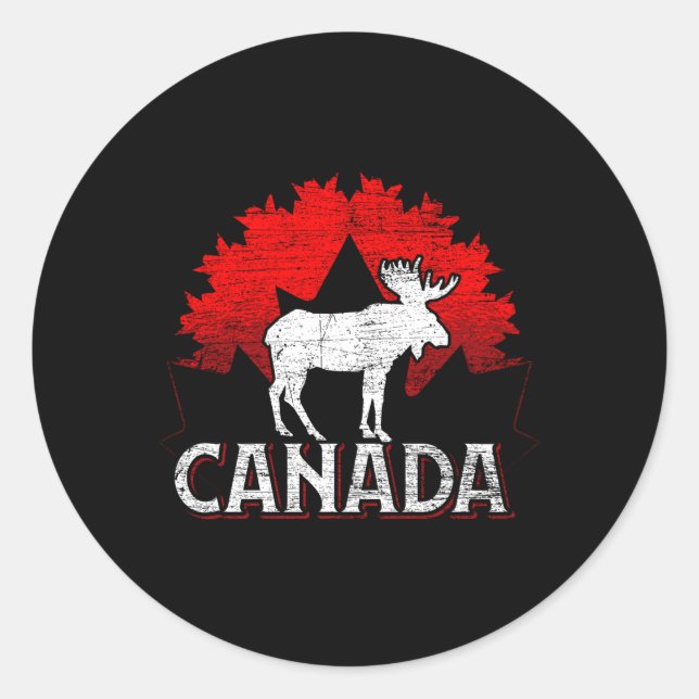Canadian Moose Maple Leaf Tier Kanada Runder Aufkleber (Vorderseite)