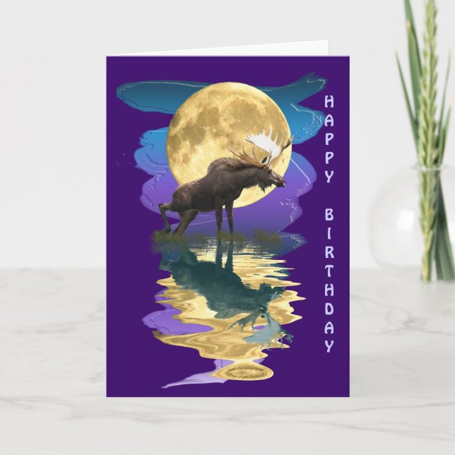 Canadian Moose & Moon Birthday Card Karte (Vorderseite)