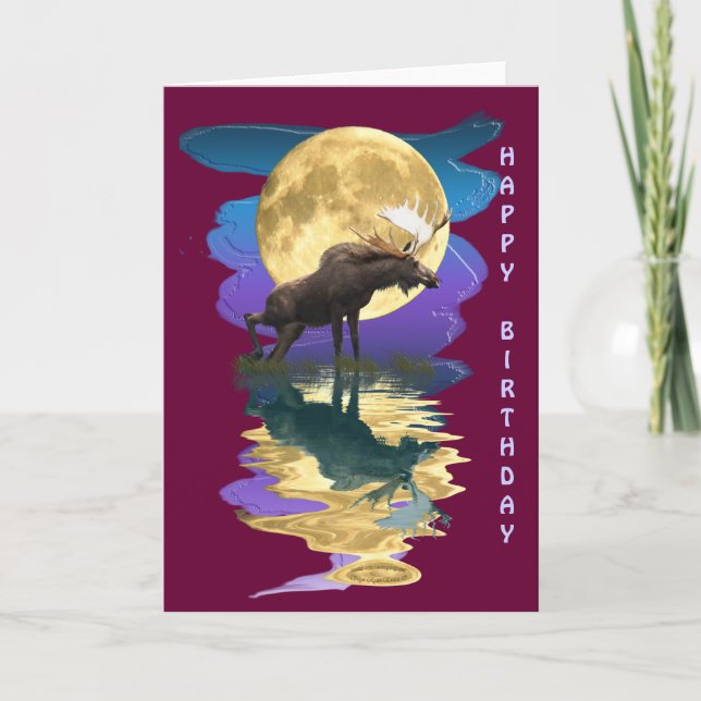 Canadian Moose & Moon Birthday Card Karte (Vorderseite)