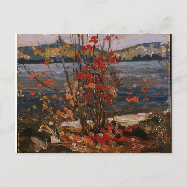 Canadian Painting-Lake and Red Tree von Tom Thomso Postkarte (Vorderseite)