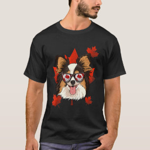 Canadian Papillon Dog Maple Leaf Patriotic Kanada T-Shirt