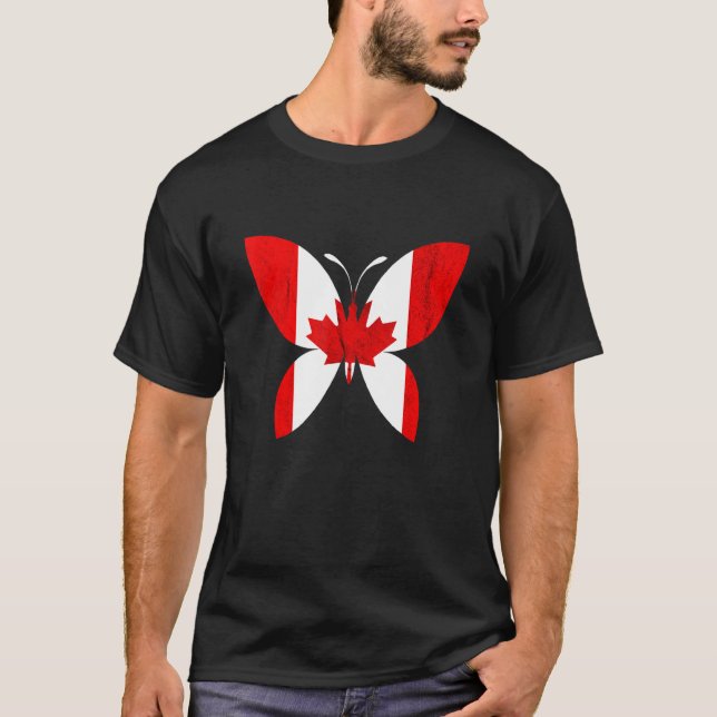 Canadian Pride Butterfly Maple Leaf Canadian Flag  T-Shirt (Vorderseite)