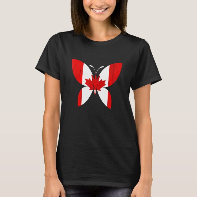 Canadian Pride Butterfly Maple Leaf Canadian Flag  T-Shirt (Vorderseite)